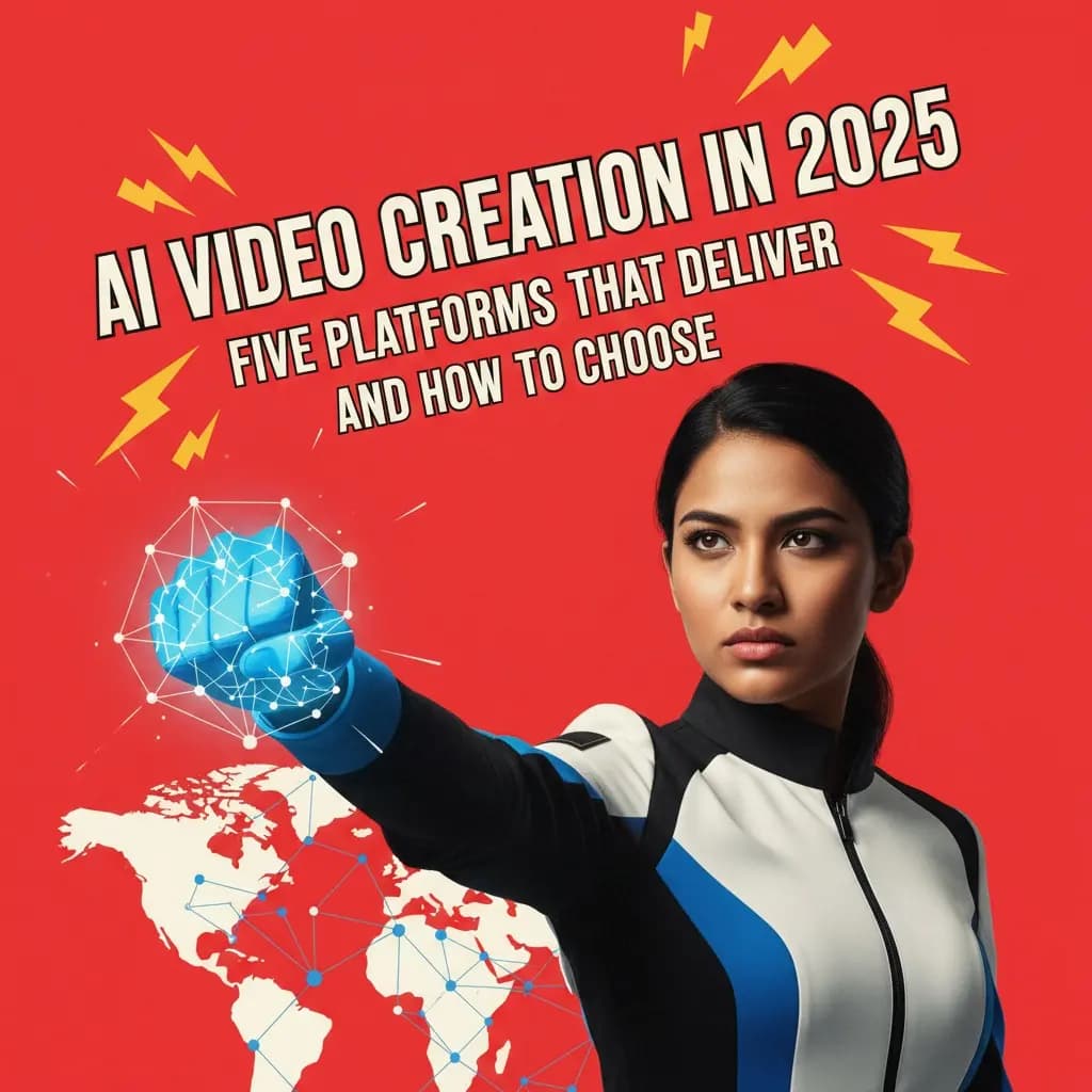 Five AI video generation platforms comparison showing diverse content creators using cutting-edge AI technology in modern workspace