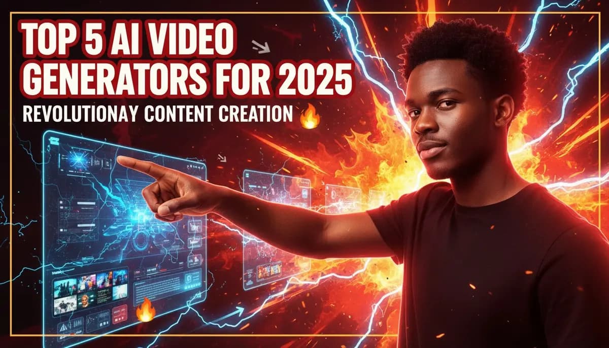 Top 5 AI video generators comparison featuring diverse content creators using cutting-edge AI technology in modern tech lab setting
