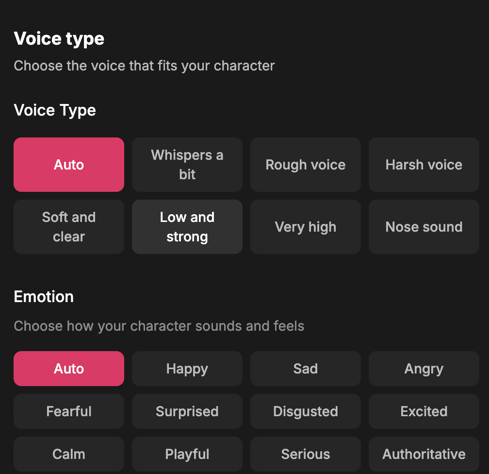 Voice type interface